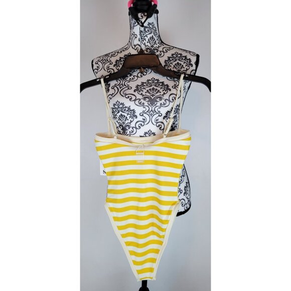 SAME Los Angeles Swim Womens One Piece ColorBlock Stripped Yellow Small - Picture 6 of 8